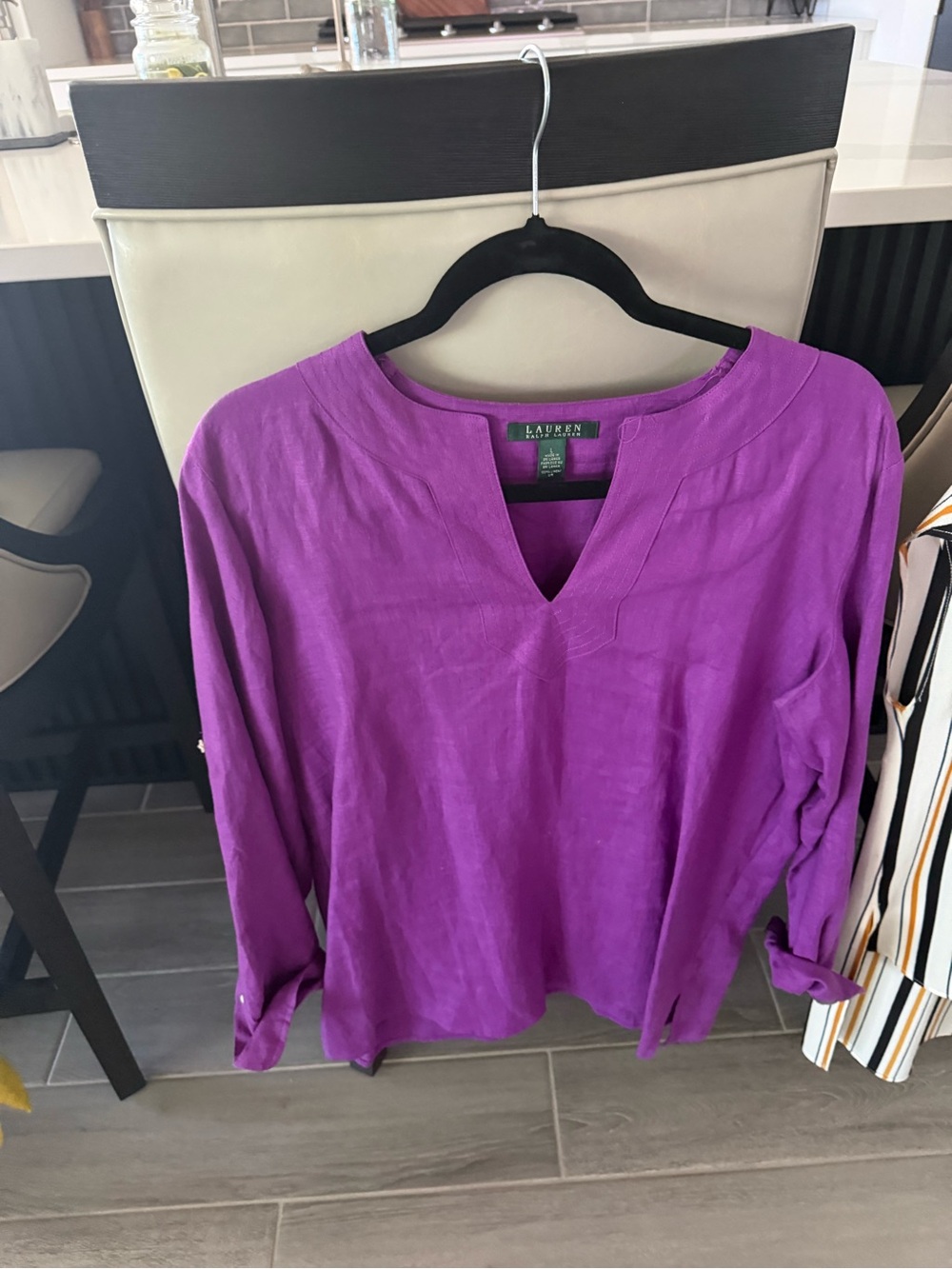 Lauren Ralph Lauren V-Neck Purple Linen Tunic Top